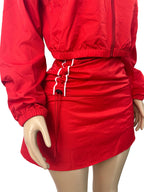 FAGADOER Casual Color Block 2 Piece Sets Woman Outfit Drawstring Ruched Patchwork Crop Top and Skirt Matching Female Streetwear