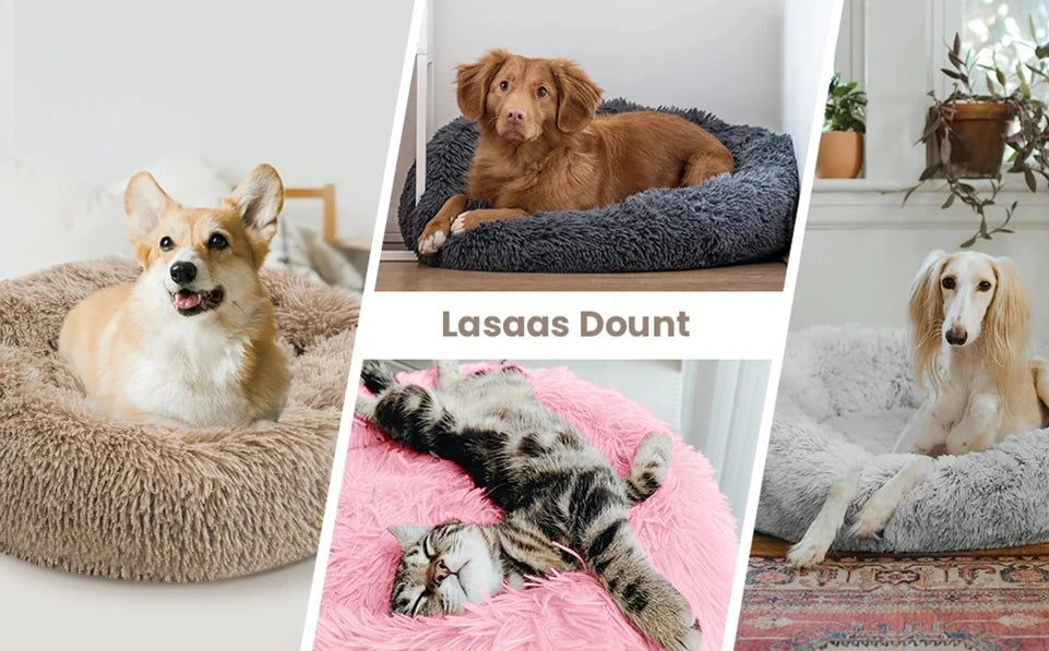 Round Pet Bed for Large Dog Bed Super Soft Cat Bed Plush Dog House for Medium Dog House Winter Warm Sleeping 40-90cm 6 Sizes