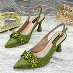High Heels Shoes and Bags Set With Rhinestone