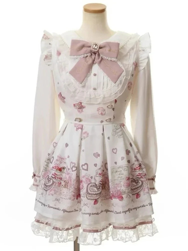 Japanese Sweet Preppy Style 2 Piece Set Women Kawaii Lace Patchwork Bow Tops + Y2k Plaid Mini Skirt Elegant Fashion Outifits New