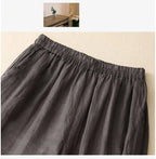 Gray Cotton Linen Casual Elastic High Waist With Lining Women's Pants Wide Leg Ankle-Length Pants For Women Clothing Fashion