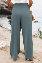 Women's casual pants with drawstring, mid waist, beach wide leg, spring and summer, European and American pants