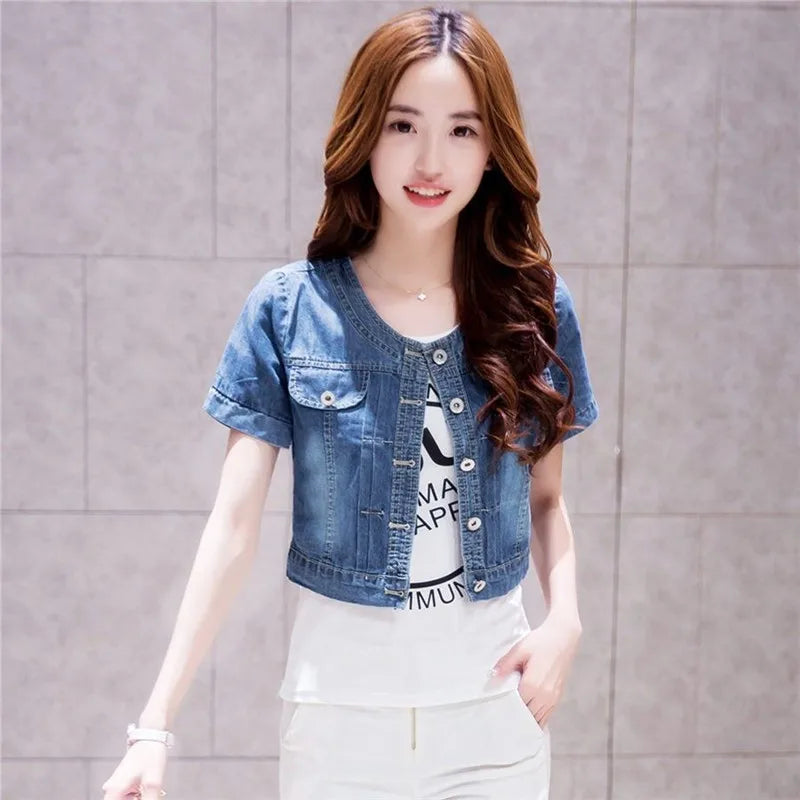 Denim Jacket Women 2023 Half sleeve Jean Jacket Woman Elastic Comfortable Denim Coat Short Denim Jacket Female