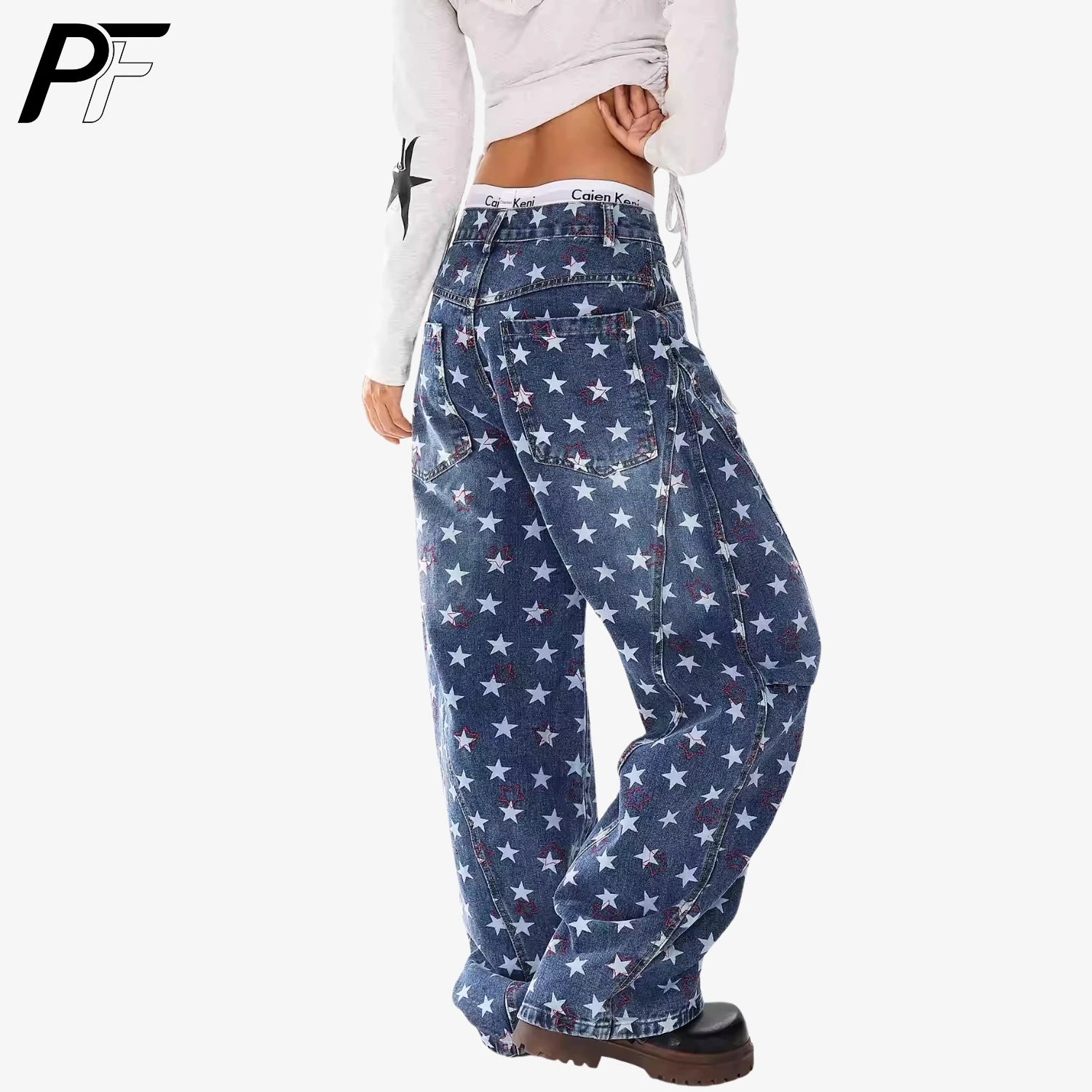 Y2K Vintage Star Print Baggy Jeans Harajuku Unisex Baggy Wide Leg Hip Hop Denim Pants Loose Trendy Casual Trousers 2026 New