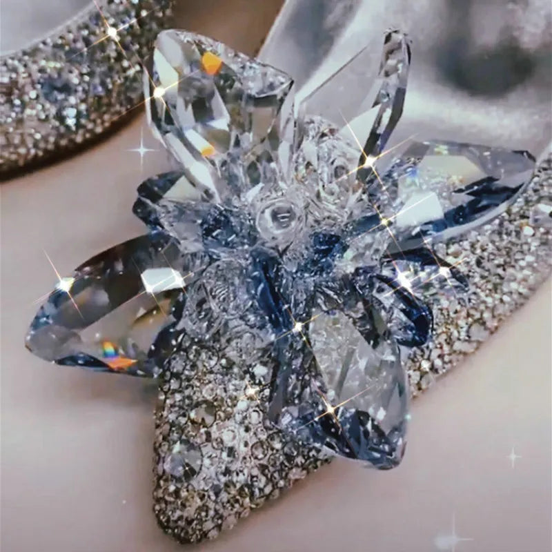 Newest Silver High Heels Wedding Women Shoes Diamond Pumps Crystal Shoes Rhinestone Pointed Toe Glitter Party