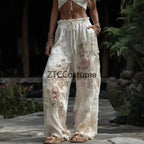 Cosplay Floral Printed Trousers Elegant Women Pants 3D Pattern Straight Leg Casual Party Long Pants