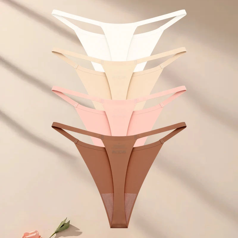 4Pcs Set Seamless Ultra-thin Underwear Women Sexy Thin Belt Panties Women's High Stretch Thongs Girls Breathable G-String Lingerie