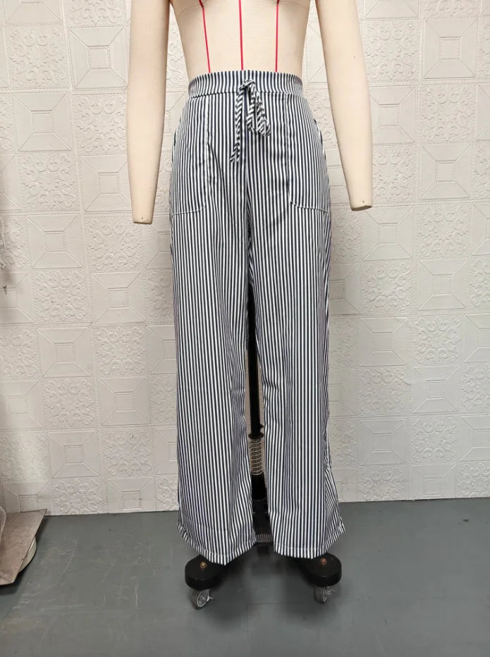 2026 new striped trousers casual and versatile street fashion loose wide leg women