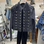 Denim Coat Women Jacket Streetwear Distressed Button Stand Collar Washed Patchwork Female Vintage Autumn Casual Outerwear