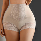 Women Seamless High Waist Tummy Control Shorts Panties with Lace Trim Flat Belly Shaping Slimming Underwear Butt Lifter Boyshort