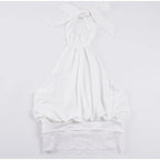 Lace Patchwork Halter Sleeveless Top Bow SLeeveless Tie Slim Fitted 2026 Summer Elegant Women Blouse Versatile Chic Lady Top