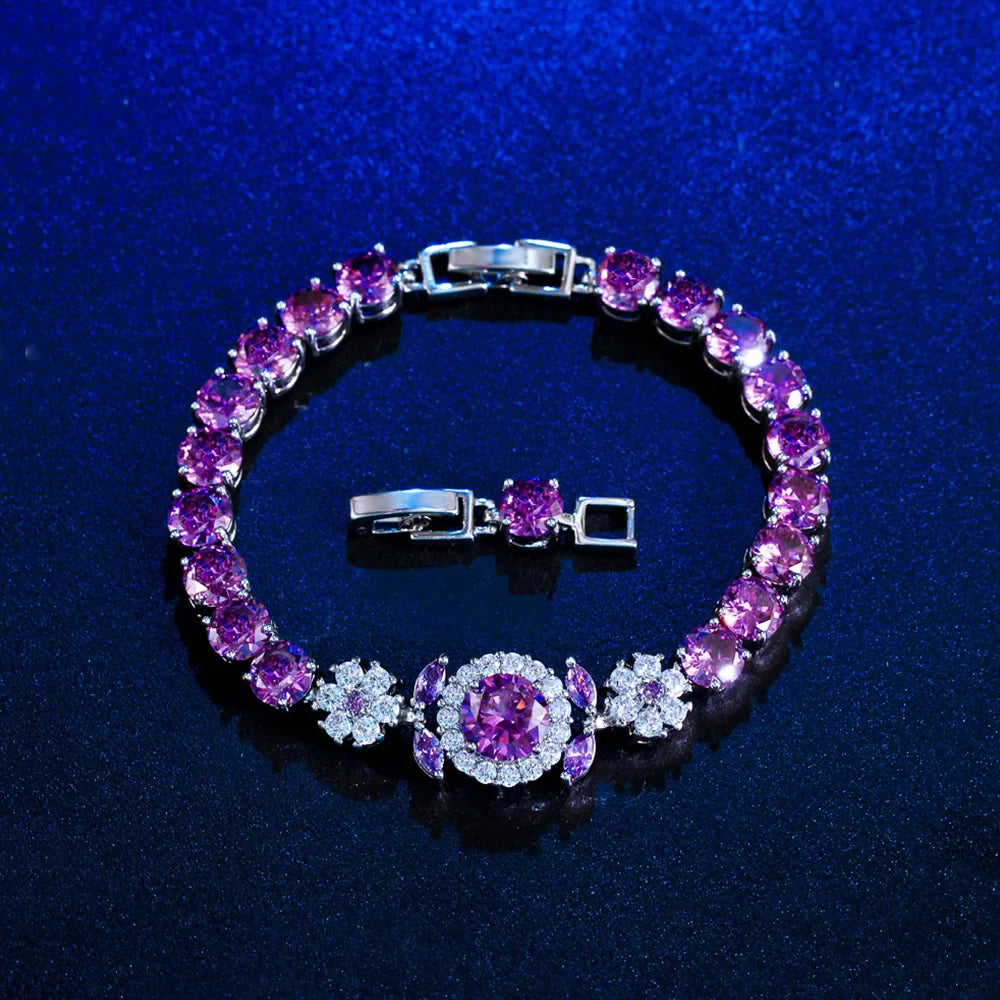Pink Round Cubic Zircon Tennis Bracelet