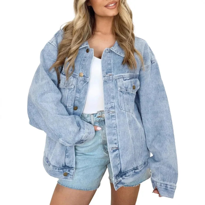 Women's Denim Jacket Denim Long Sleeve Oversized Button Jacket Fashion Jacket Autumn