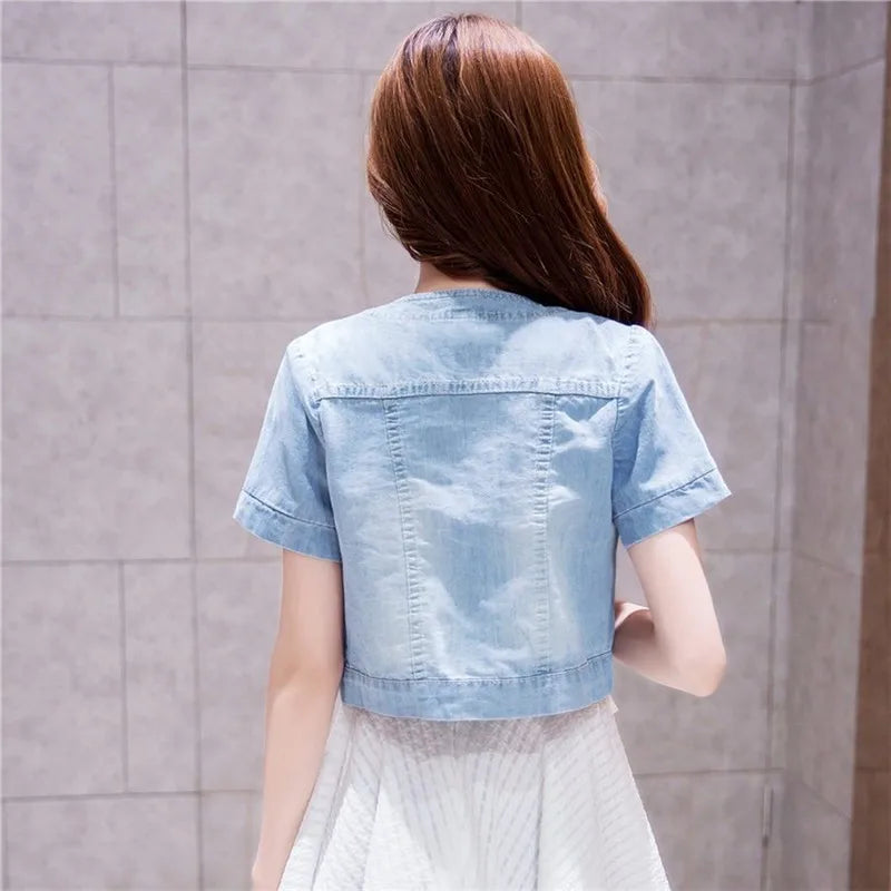 Denim Jacket Women 2023 Half sleeve Jean Jacket Woman Elastic Comfortable Denim Coat Short Denim Jacket Female