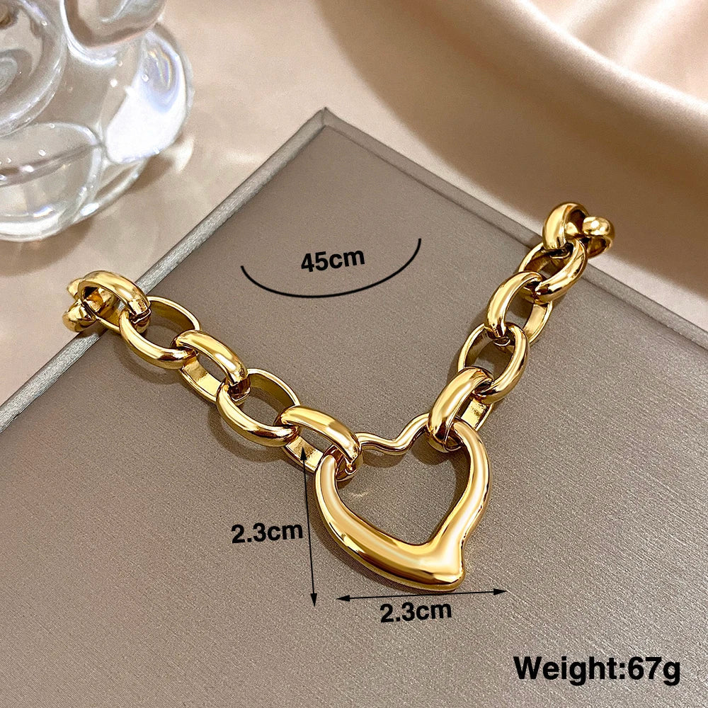 Golden Stainless Steel Irregular Hollow Heart Pendant Necklace