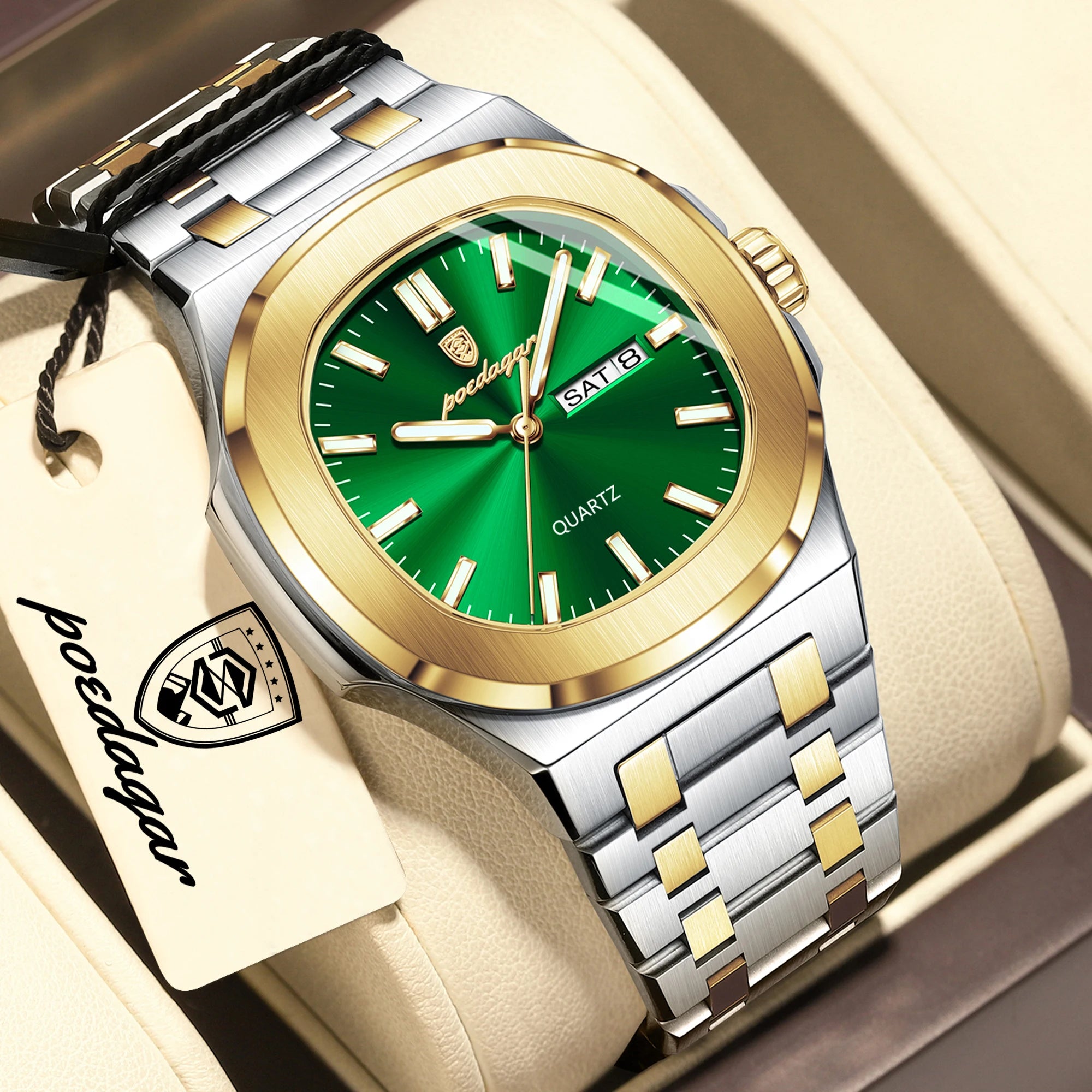 POEDAGAR Top Trendy Men's Watches Waterproof Luminous Date Week Luxury Men Watch Stainless Steel Quartz Business Man Clock Reloj