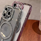 Luxury Glitter Diamond Clear Phone Case For iPhone 15 11 12 13 14 Pro Max Magsafe Magnetic iphone Case Wireless Charging Cover