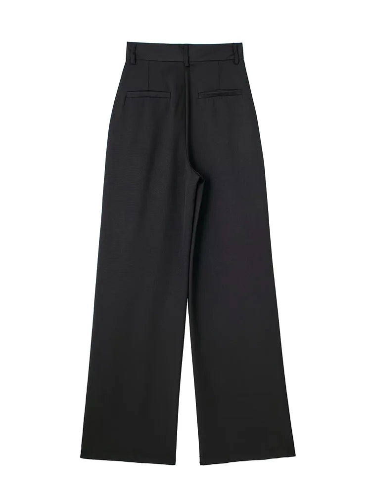 Willshela Women Fashion Solid Pleated Front Zipper Wide Leg Pants Vintage High Waist Full Length Female Chic Lady Trousers