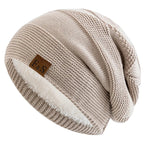 New Unisex Slouchy Winter Hats Add Fur Lined Men And Women Warm Beanie Cap Casual Label Decor Winter Knitted Hats