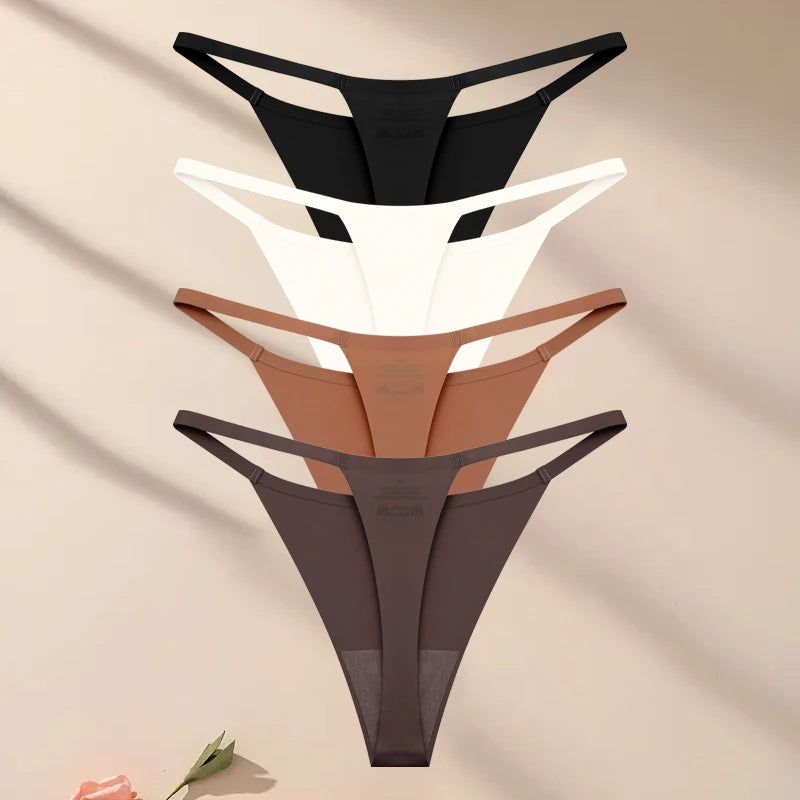 4Pcs Set Seamless Ultra-thin Underwear Women Sexy Thin Belt Panties Women's High Stretch Thongs Girls Breathable G-String Lingerie