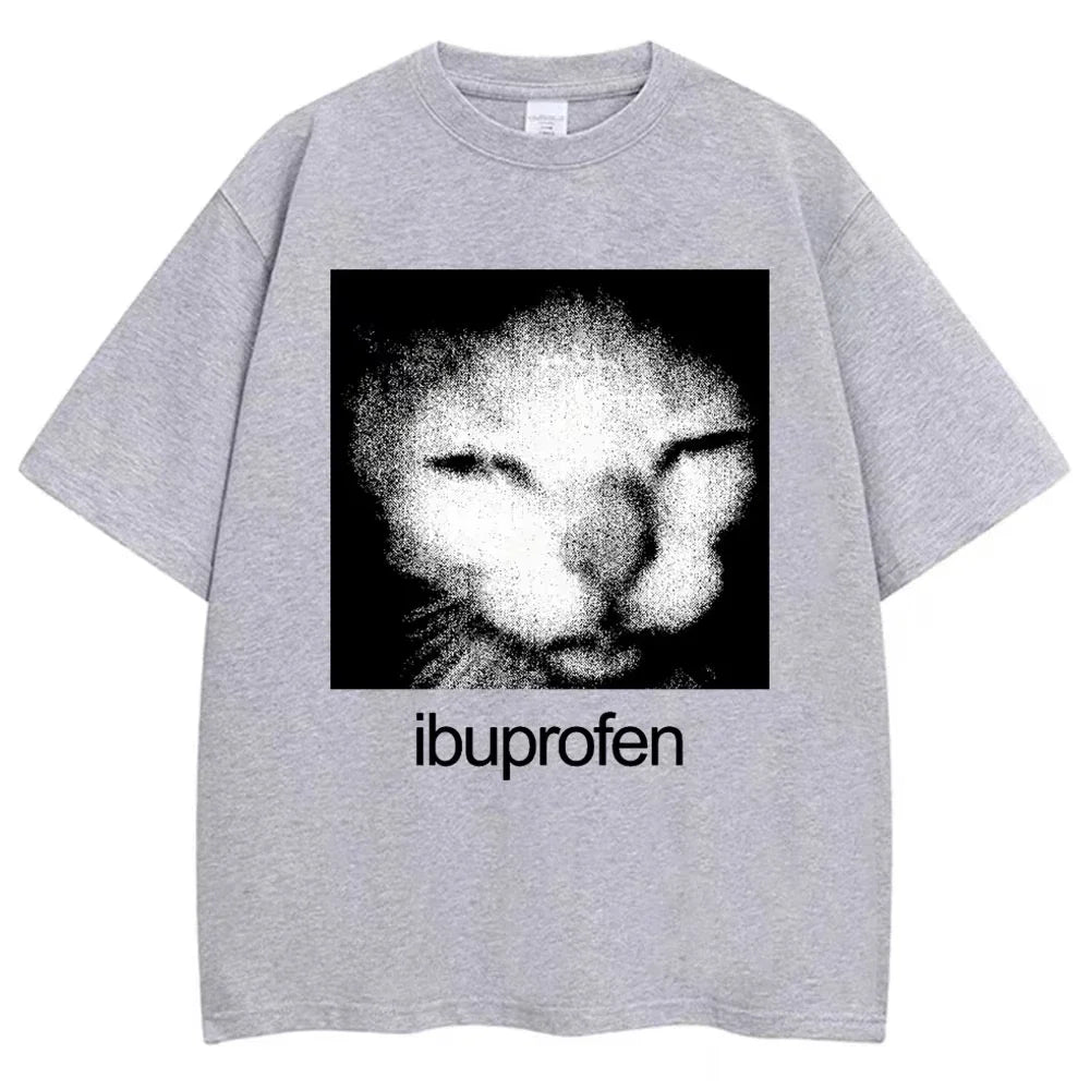 2026 Vintage Funny Ibuprofen Cat Meme Graphic T Shirt Women Humor Fashion T Shirts Oversized Casual Streetwear T-shirts Y2K top