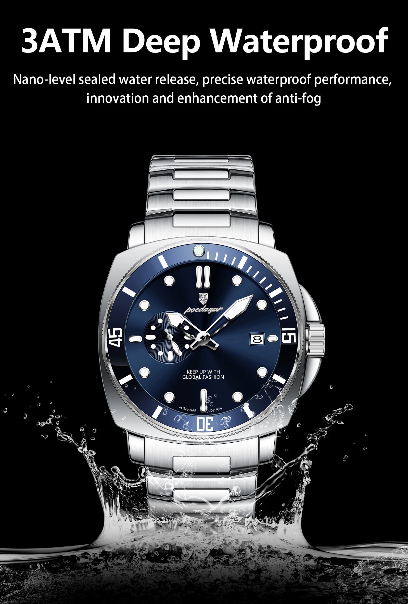 POEDAGAR Top Fashion Luxury Watch For Men Waterproof Luminous Date Men's Watches Stainless Steel Business Quartz Male Wristwatch