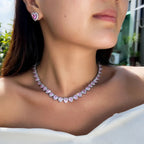 Pink Cubic Zirconia Big Heart Shape Necklace Earrings Set