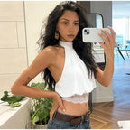 Lace Patchwork Halter Sleeveless Top Bow SLeeveless Tie Slim Fitted 2026 Summer Elegant Women Blouse Versatile Chic Lady Top