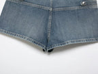 2026 New Women Denim 2 Piece Set Streetwear Button Decorated Stand Collar Cropped Jacket + Low Waist Shorts Y2K Outfi