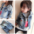 Girls' Denim Jacket with Embroidered,Flowers Fashion Kids Denim Jacket,Toddlers Transition Coat,Casual Children's Cowboy Outwear