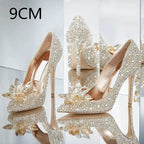 Newest Silver High Heels Wedding Women Shoes Diamond Pumps Crystal Shoes Rhinestone Pointed Toe Glitter Party