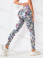 Printed High-Waist Pocket Fitness Pants Women