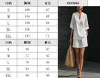 Women Casual Suits Fashion Two Pieces Sets Spring Summer Cotton Linen Loose Long Sleeve Drawstring Blouse Ruffles Shorts Set