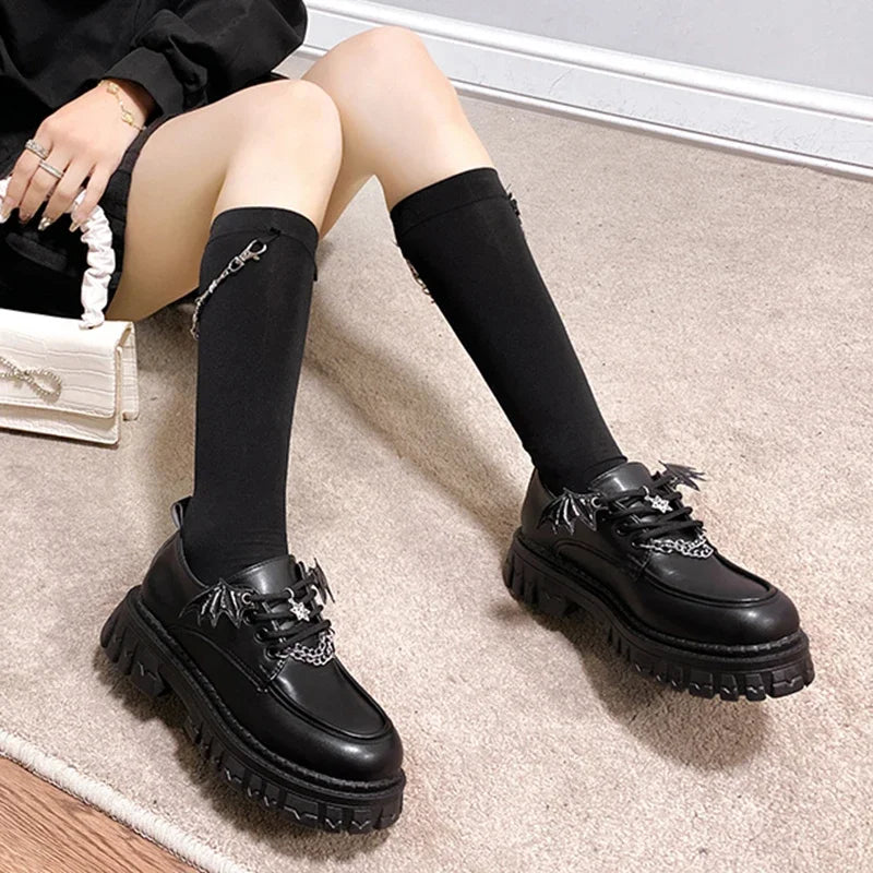 Metal Chain Lolita Gothic Shoes Women 2025 College Style Patent Leather Pumps Woman Japan School Uniform Women's Platform Shoes