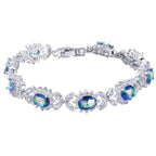 Mystical Rainbow Cubic Zirconia Crystal Flower Silver Plated Bracelet