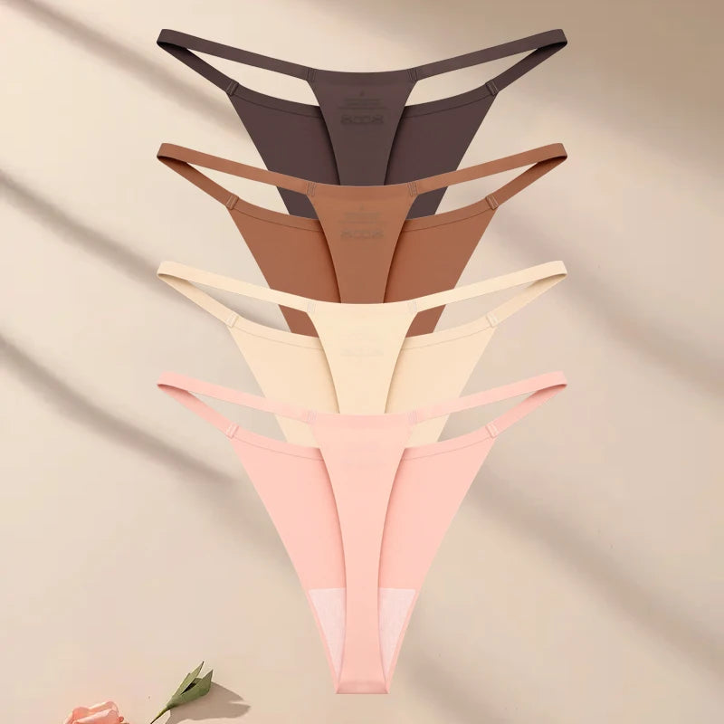 4Pcs Set Seamless Ultra-thin Underwear Women Sexy Thin Belt Panties Women's High Stretch Thongs Girls Breathable G-String Lingerie