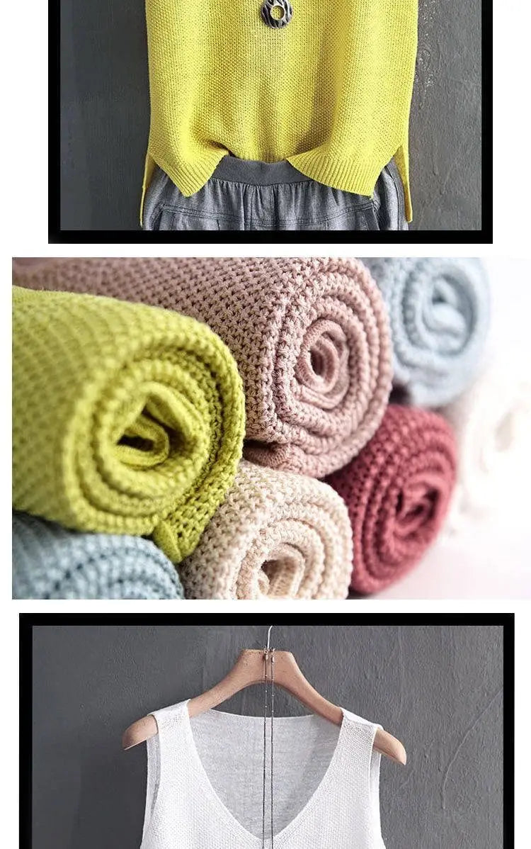 40-100Kg Women Clothing Casual Loose Oversized Solid Sweater Vest Summer Knit Ice Silk T-shirt Chic Sleeveless All-match Tops