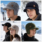 New Unisex Winter Hat Plush Fur Lined Warm Earflap Cap Stylish Soft Beanie Hat  Outdoor Thick Ski Sports Knitted Hat