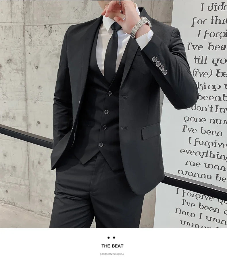 Suit Upgrade the new fabric Men's Business Gentleman Fashion Slim Work Solid Color Plus Size Fair Dress Wedding Best Man Suit