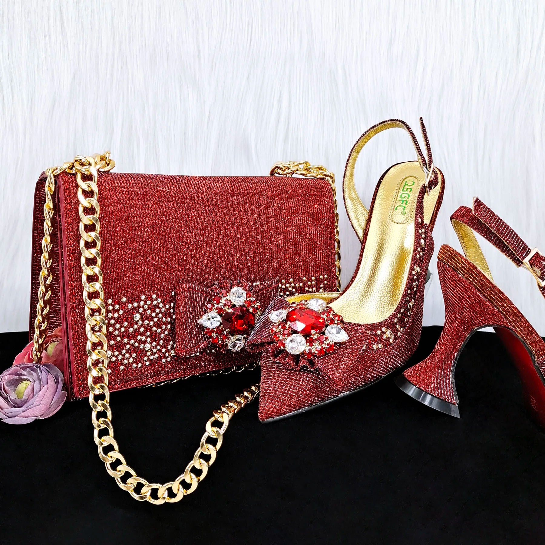 Elegant Set Pointed Toe Shoes And Bag Set QW321