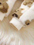 Winter Baby Girl Plush Jumpsuit with Bear Print