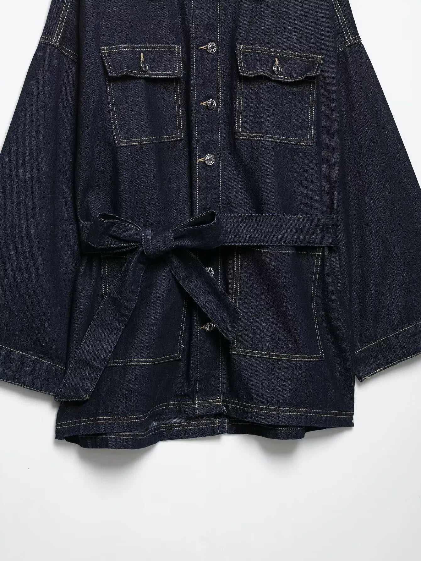 Women's Denim Jacket Solid Color Straps Waist Cinched Turndown Collar Fashionable Versatile Casual Spring Autumn Jacket 2025 New
