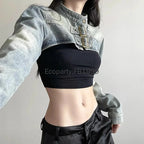 Women Fashion Denim Jacket Y2K Aesthetic Vintage Sexy Crop Tops Coat Japanese Harajuku Streetwear Female Spring Summer Outerwear