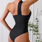 One Shoulder Sexy Black One Piece Swimsuit
