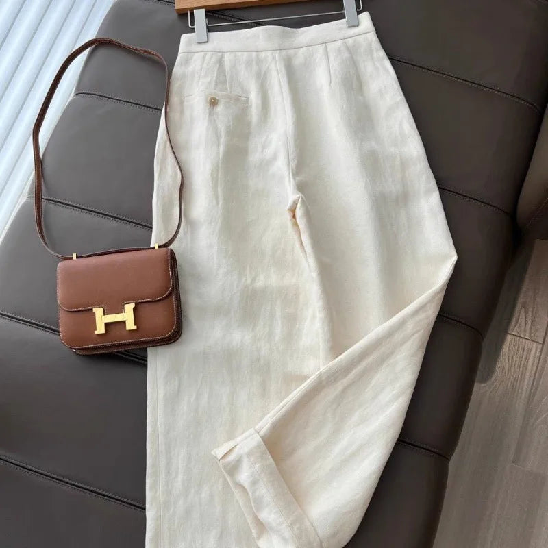 Womens Korean Style Cotton Linen 2 Piece Set Casual Vest Wide Leg Pants Summer Fashion Streetwear Outfits