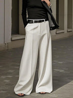 Yeezzi Women's Fashion Simple Solid Color High Waist Wide Leg Pants Loose Urban Casual Office Formal Trousers Bottoms No Belt