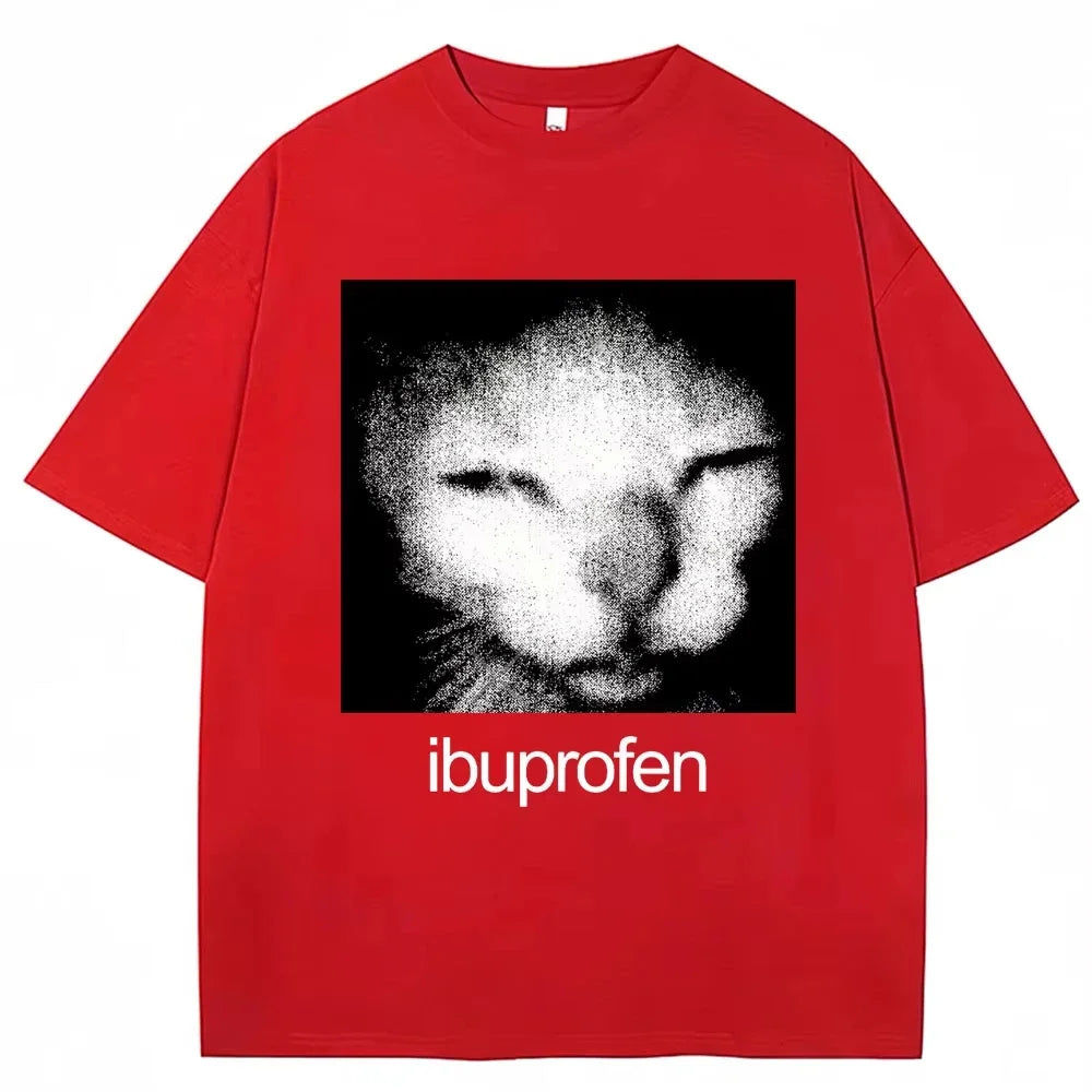 2026 Vintage Funny Ibuprofen Cat Meme Graphic T Shirt Women Humor Fashion T Shirts Oversized Casual Streetwear T-shirts Y2K top