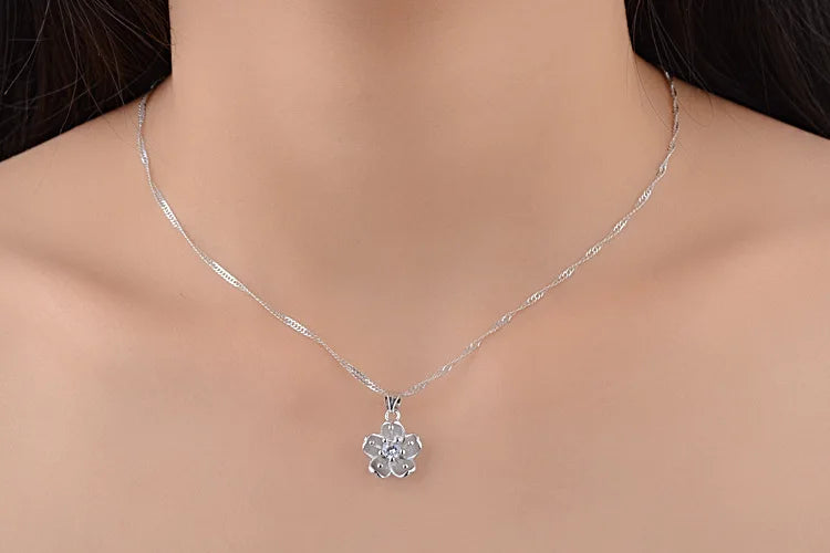 925 Sterling Silver Cherry Blossom Pendant Necklace