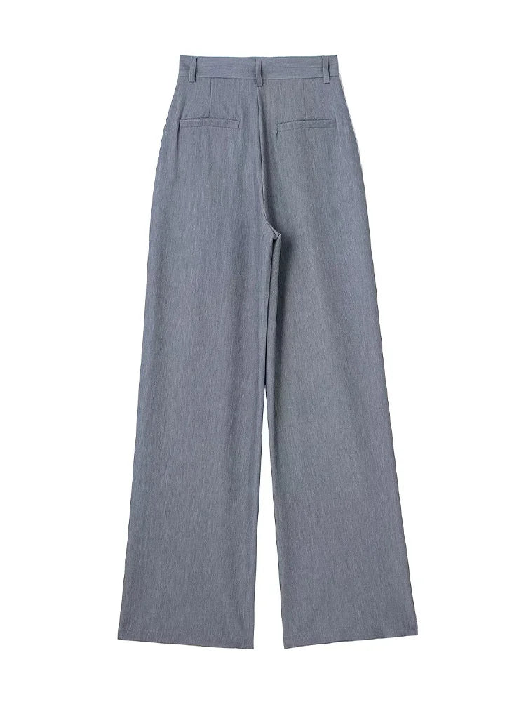 Willshela Women Fashion Solid Pleated Front Zipper Wide Leg Pants Vintage High Waist Full Length Female Chic Lady Trousers