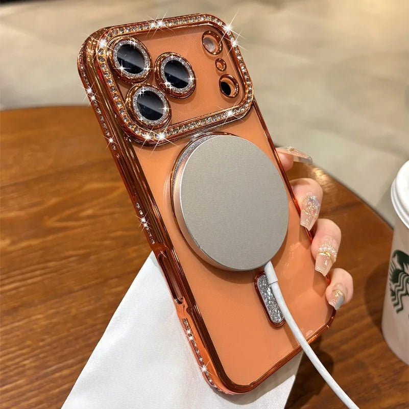 Phone Case Luxury Plating for Magsafe Case for iPhone 17 Air 16 15 14 Plus 13 12 Pro Max Magnetic Wireless Charging Transparent Soft Cover